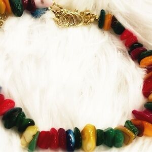 New Multicolor Rainbow Gemstone Bracelet Beach Gift Boutique Jewelry Gold Detail